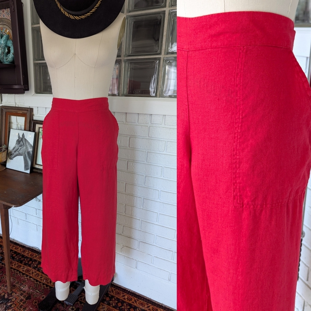 Flax Red Linen Wide Leg Pants